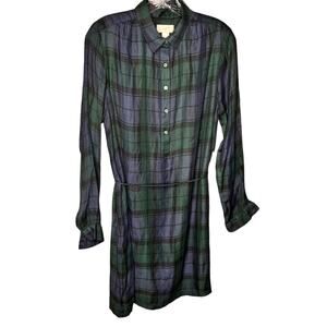 Loft Outlet Plaid Button Front Long Sleeve Shirt Dress M